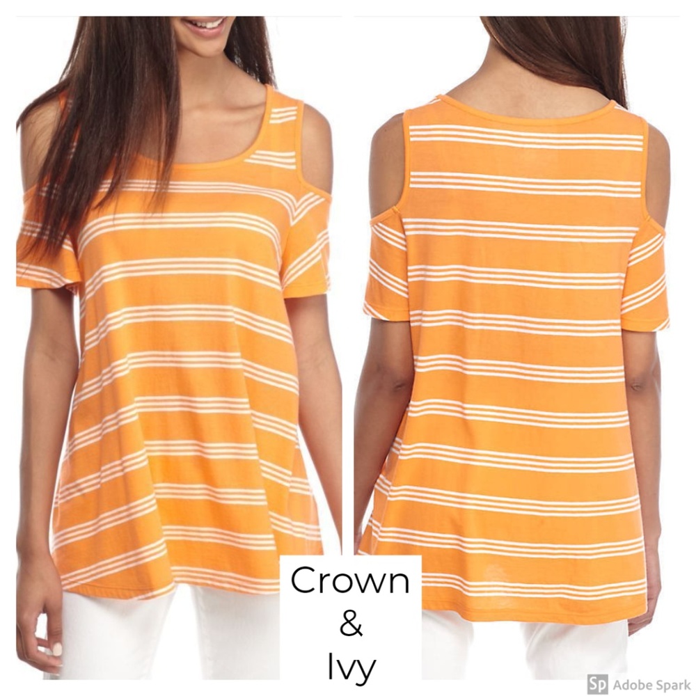 Crown & Ivy Orange Cold Shoulder Flutter Short Sleeve Knit Top‎ Size S